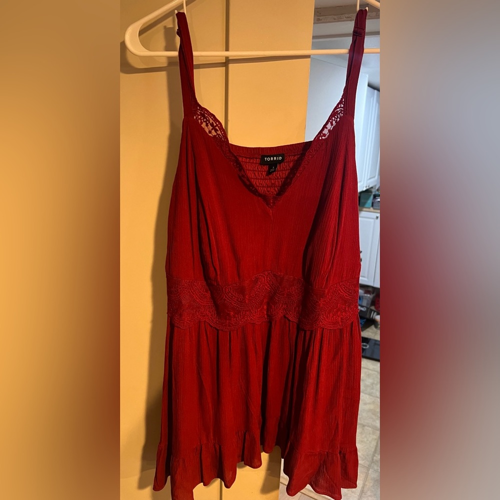 Red tank top with lace under boob. Size 3 torrid.